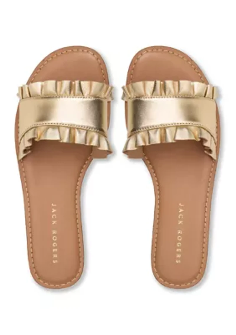 Rozette Leather Ruffle Slide Sandals