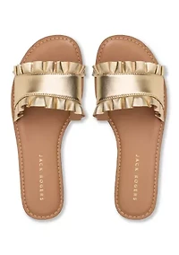 Rozette Leather Ruffle Slide Sandals