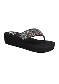 Sooya Beaded Wedge Thong Flip Flop Sandals