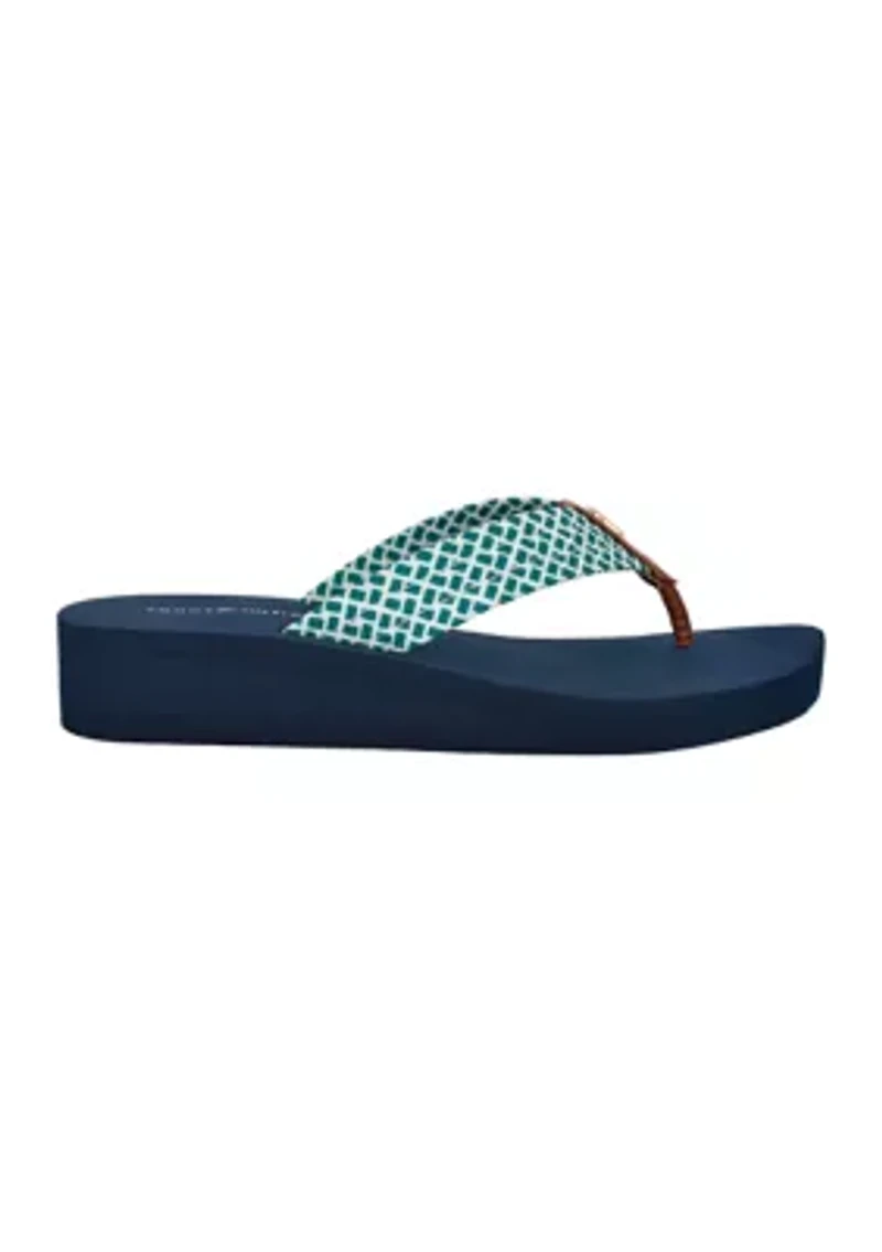 Raurei Lattice Wedge Flat Thong Flip Flop Sandals