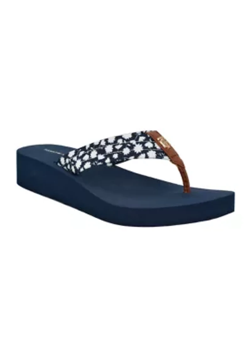 Rhalime Floral Wedge Flip Flop Thong Sandals