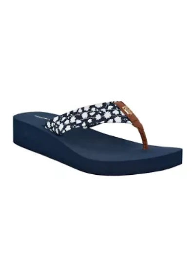 Rhalime Floral Wedge Flip Flop Thong Sandals