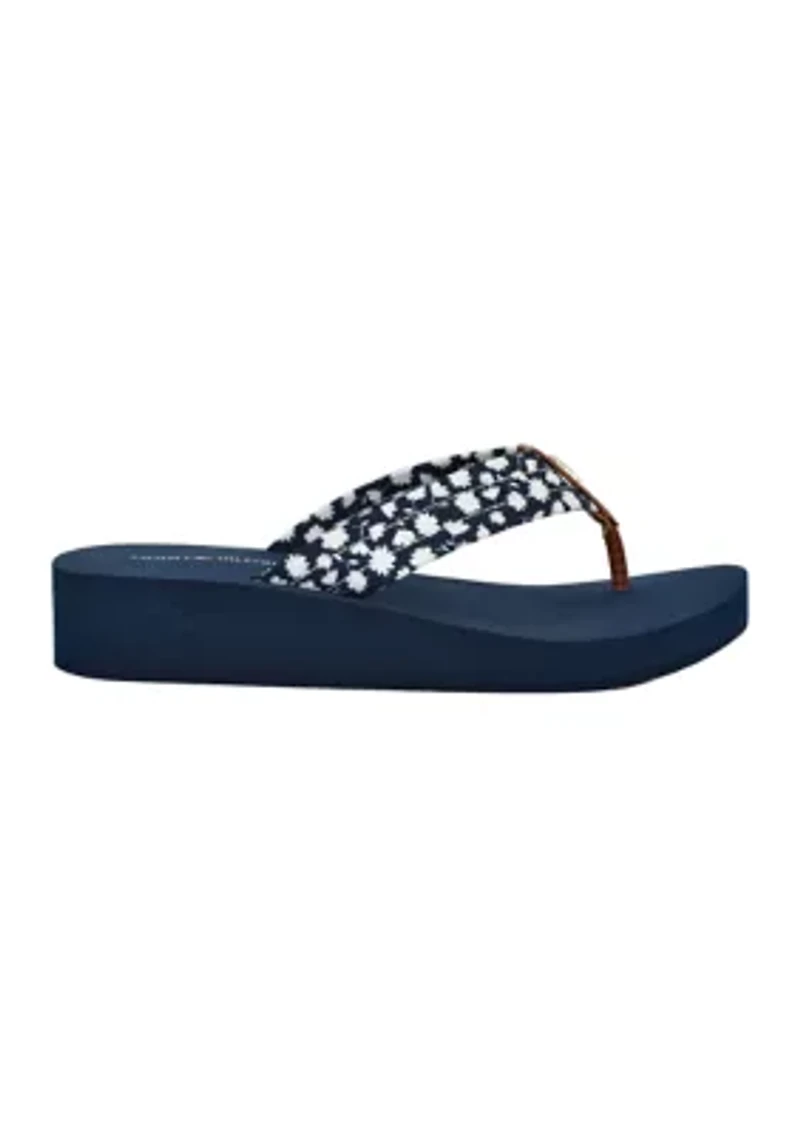 Rhalime Floral Wedge Flip Flop Thong Sandals