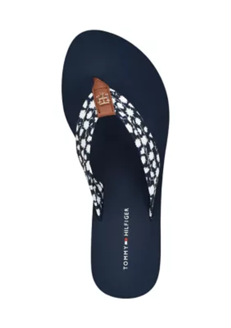 Rhalime Floral Wedge Flip Flop Thong Sandals