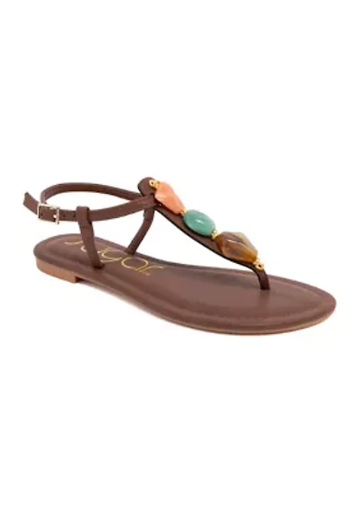 Gems Ankle Strap Thong Sandals