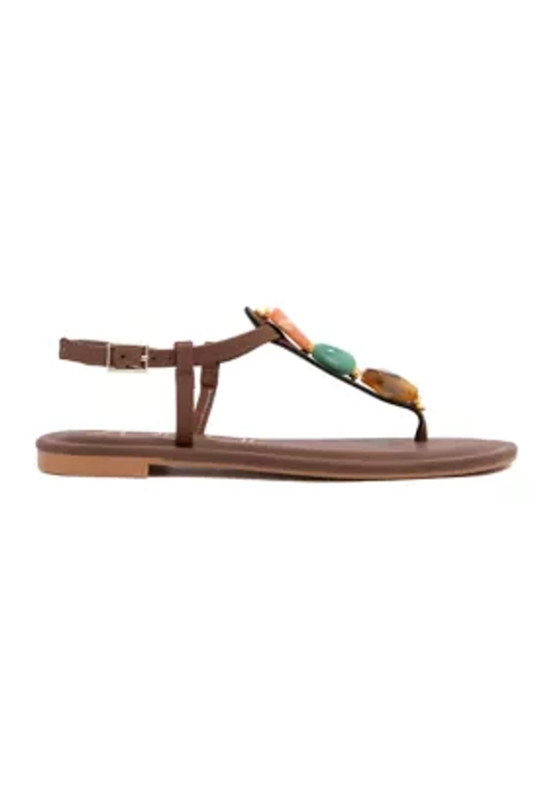 Gems Ankle Strap Thong Sandals