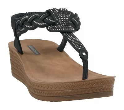 Women's Embellished T Strap Wedge Sandal