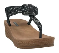 Women's Embellished T Strap Wedge Sandal