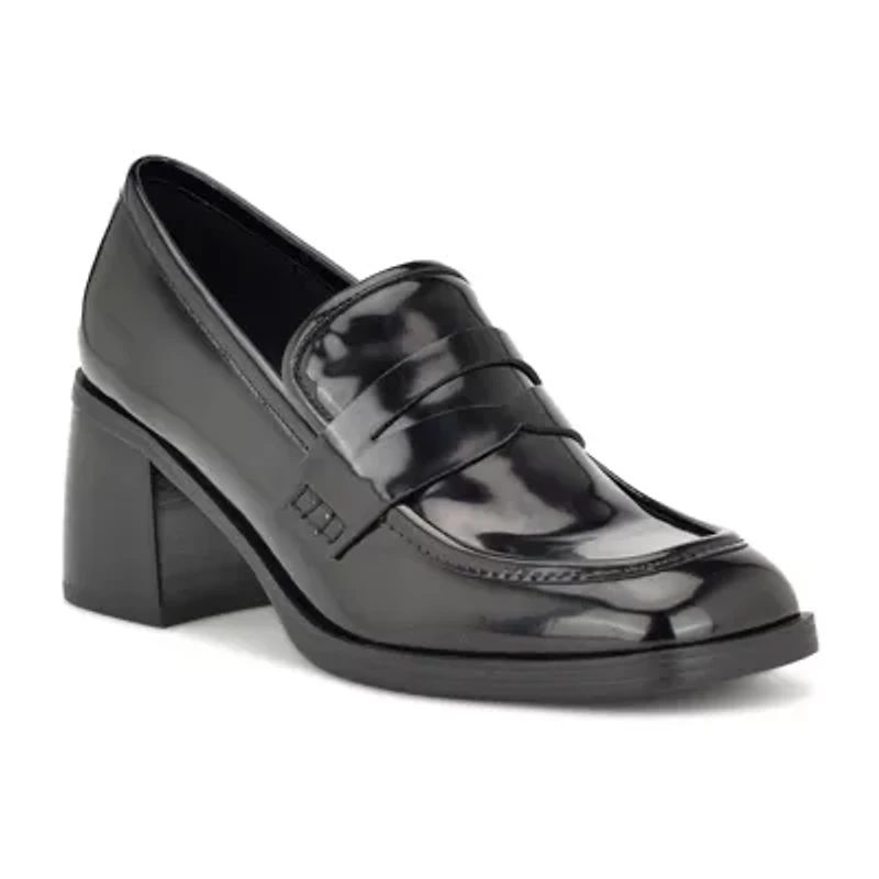 Avalia Square Toe Block Heel Loafers