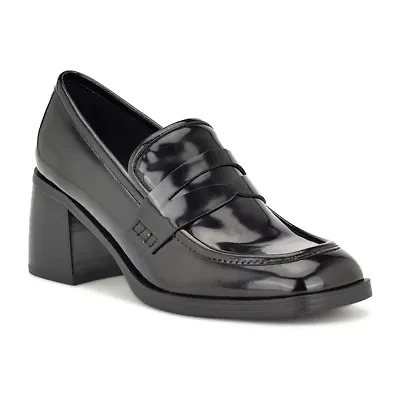 Avalia Square Toe Block Heel Loafers