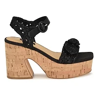 Comiele Square Toe Block Heel Wedge Sandals