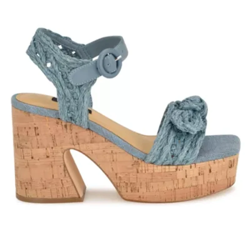 Comiele Square Toe Block Heel Wedge Sandals
