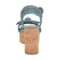 Comiele Square Toe Block Heel Wedge Sandals