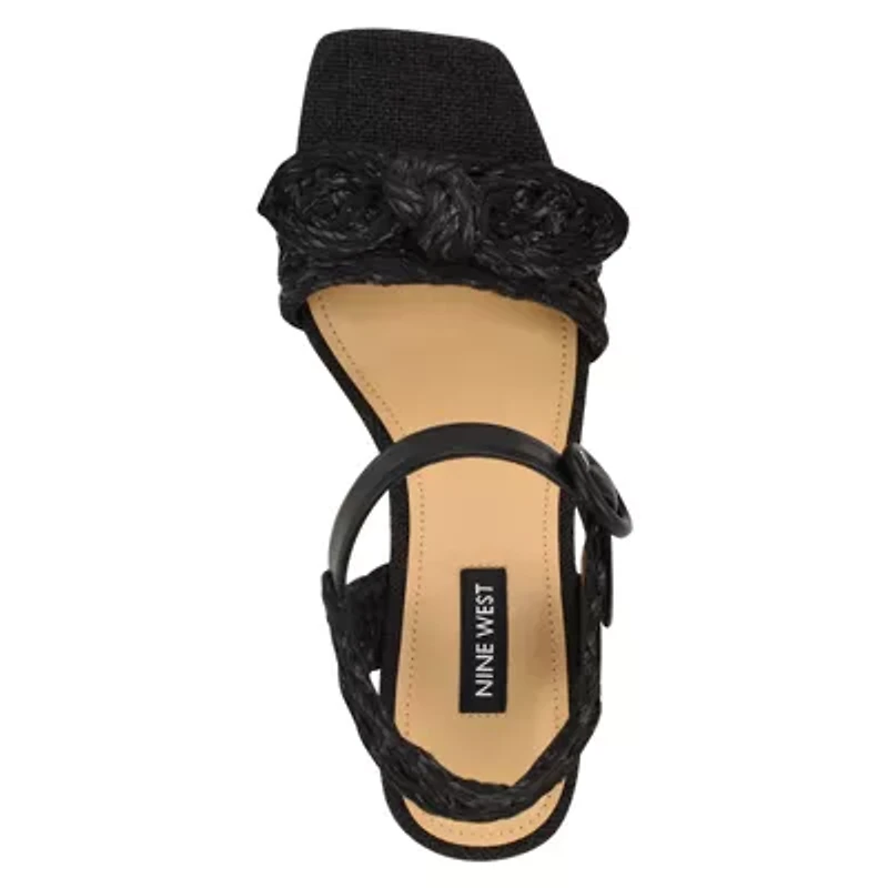 Comiele Square Toe Block Heel Wedge Sandals