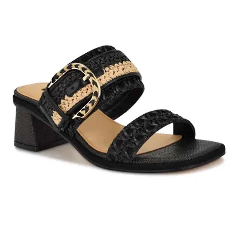 Ebels Block Heel Square Toe Slip-on Sandals