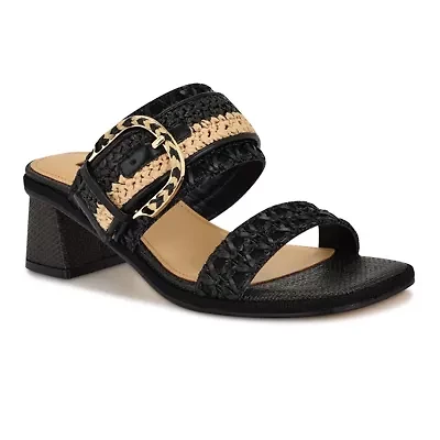 Ebels Block Heel Square Toe Slip-on Sandals
