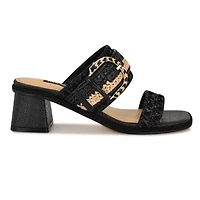 Ebels Block Heel Square Toe Slip-on Sandals