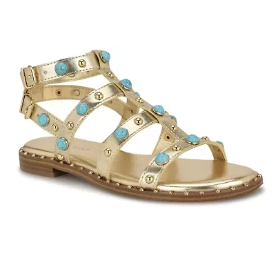 Mindela Flat Strappy Embellished Sandals