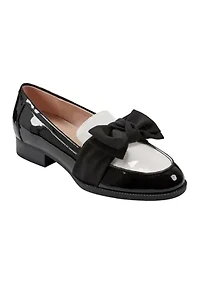Lindio Bow Detail Block Heel Slip On Loafers