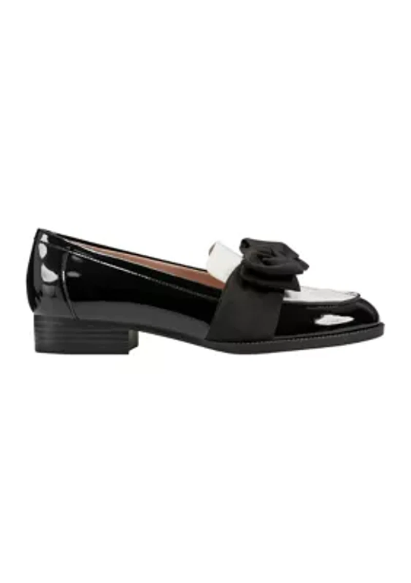 Lindio Bow Detail Block Heel Slip On Loafers
