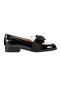 Lindio Bow Detail Block Heel Slip On Loafers
