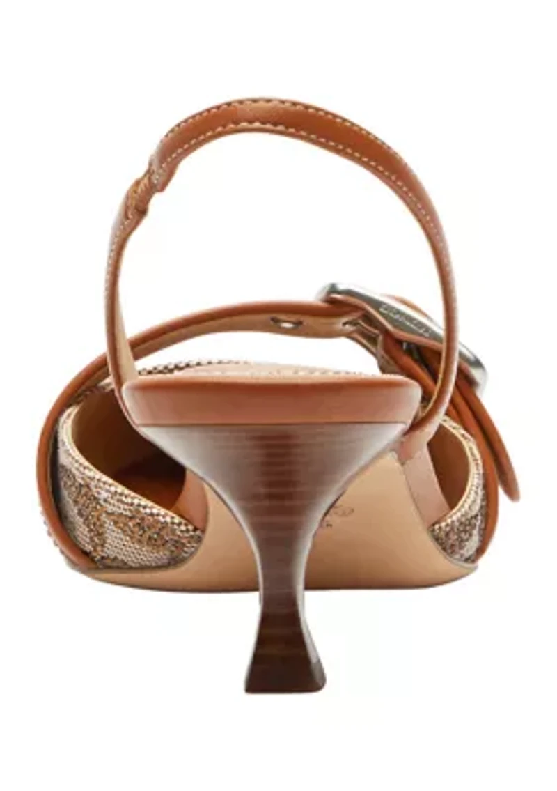 Margot Crystal Signature Jacquard Slingbacks