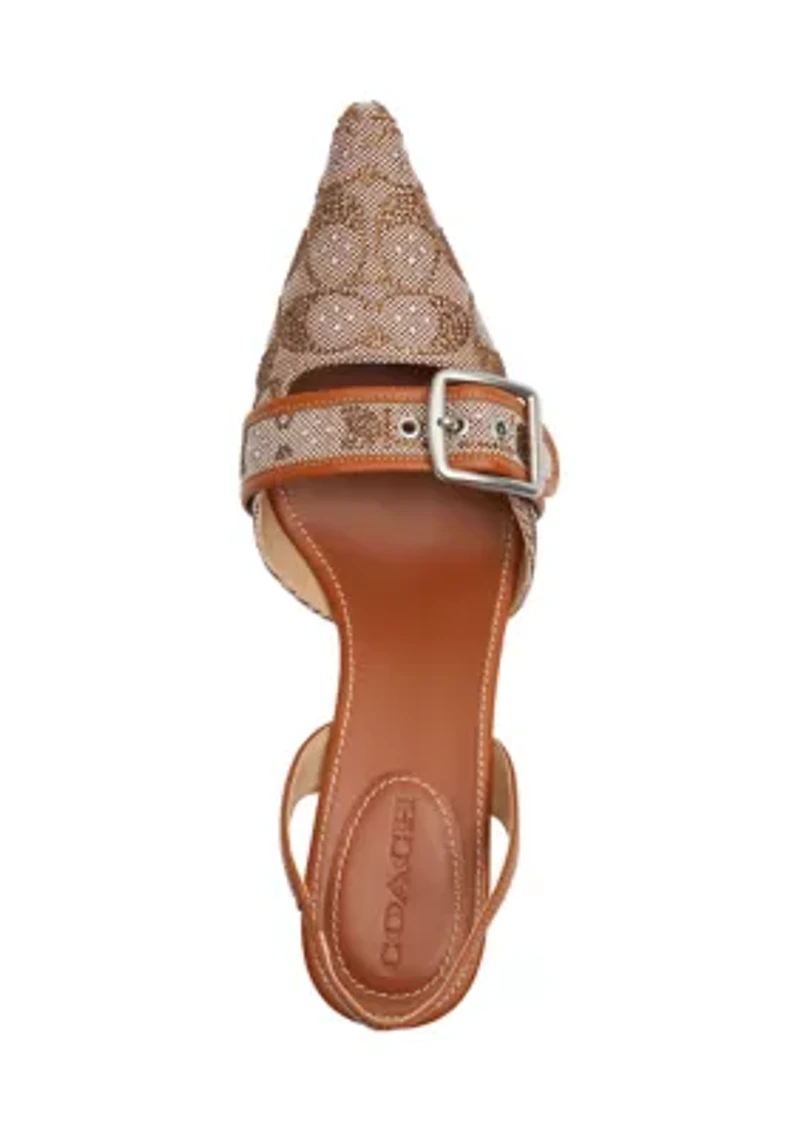 Margot Crystal Signature Jacquard Slingbacks