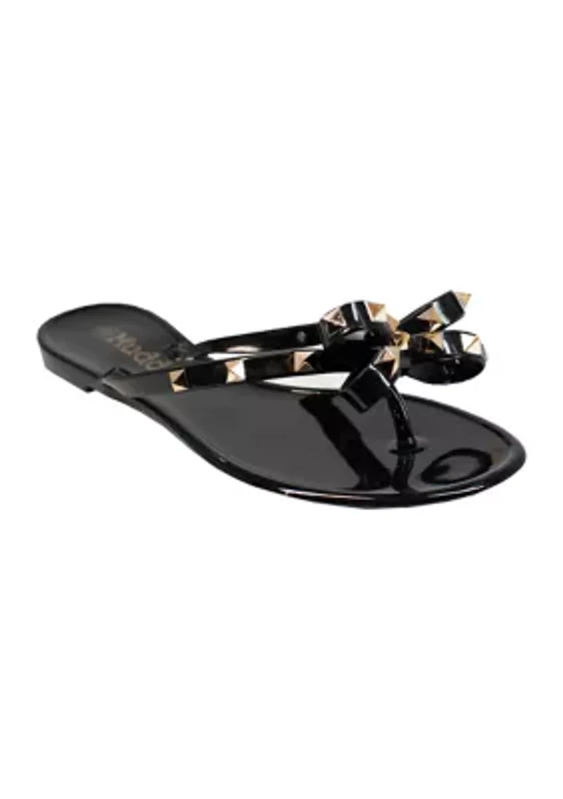 Papaya Studded Bow J  Flat Sandals