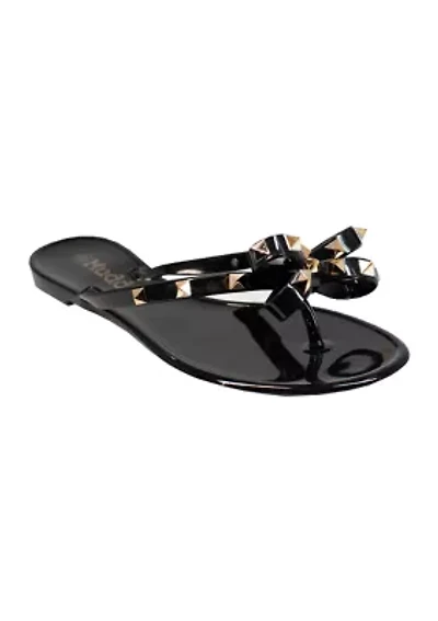 Papaya Studded Bow J  Flat Sandals