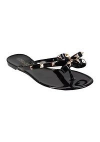 Papaya Studded Bow J  Flat Sandals