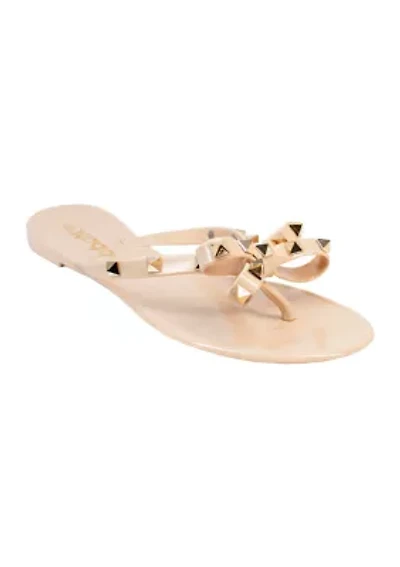 Papaya Studded Bow J  Flat Sandals