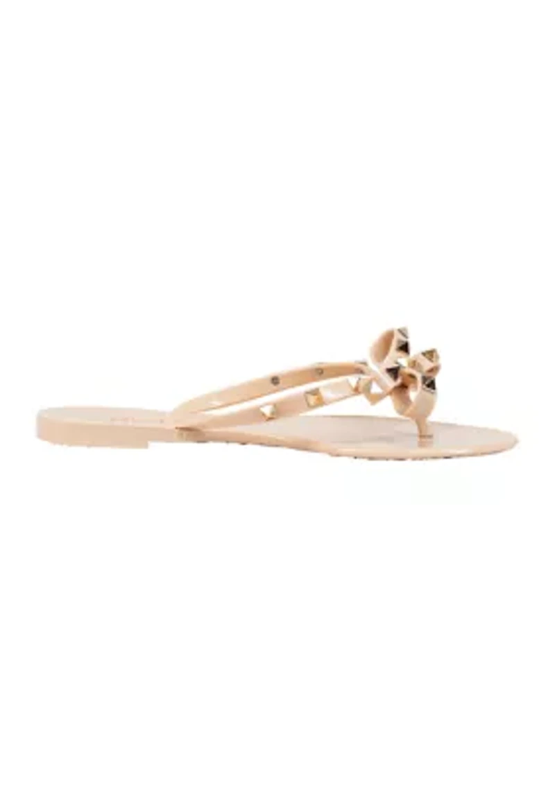 Papaya Studded Bow J  Flat Sandals