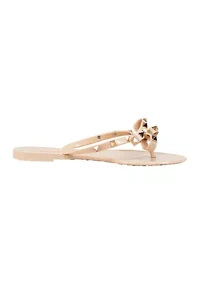 Papaya Studded Bow J  Flat Sandals