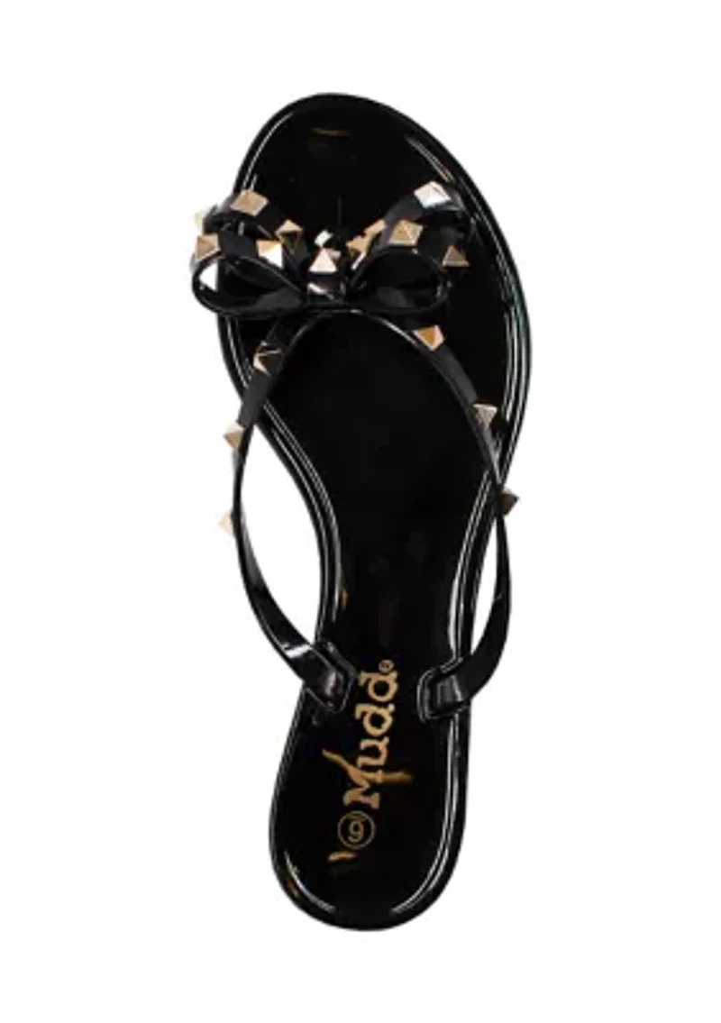 Papaya Studded Bow J  Flat Sandals