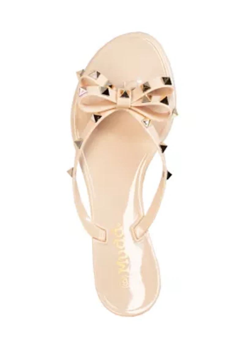 Papaya Studded Bow J  Flat Sandals