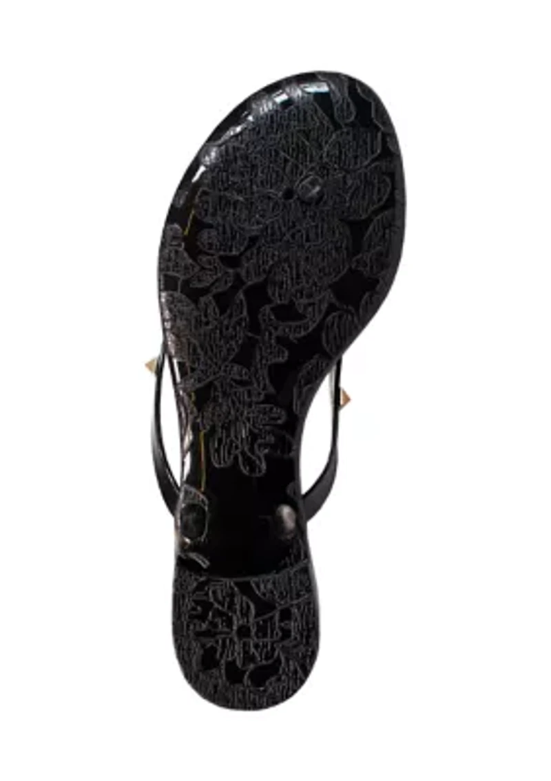 Papaya Studded Bow J  Flat Sandals