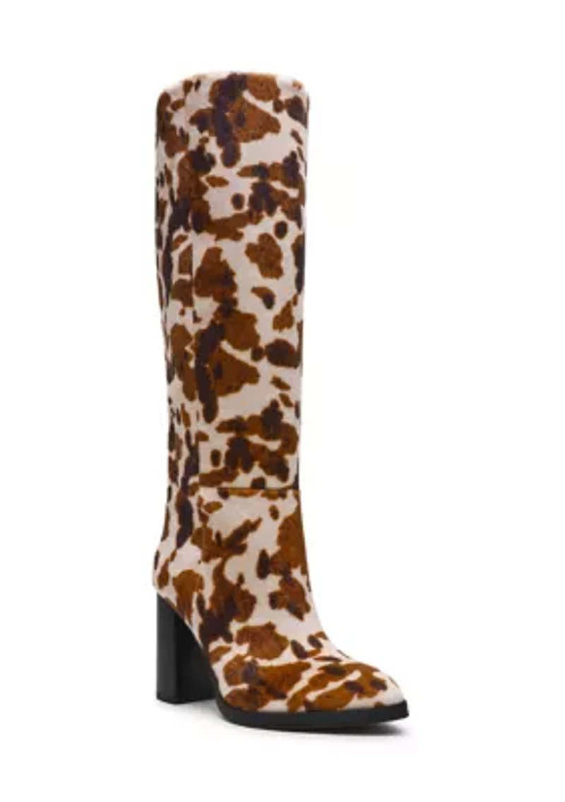 Bardonny Knee-High Cow Print Boots