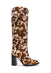 Bardonny Knee-High Cow Print Boots