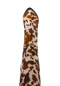 Bardonny Knee-High Cow Print Boots