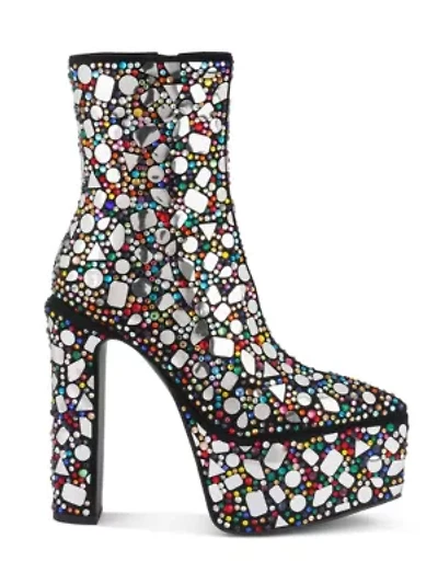 Fancy Mirror Embellished Platform High Heel Boots