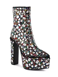 Fancy Mirror Embellished Platform High Heel Boots
