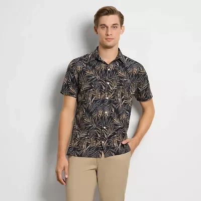 Short Sleeve Palm Print Camp Shirt