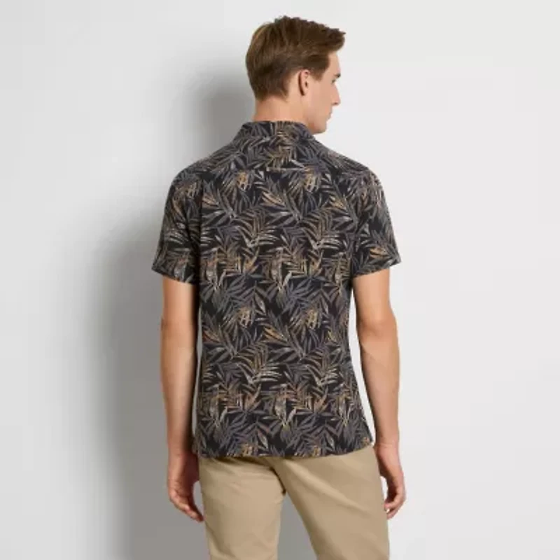 Short Sleeve Palm Print Camp Shirt