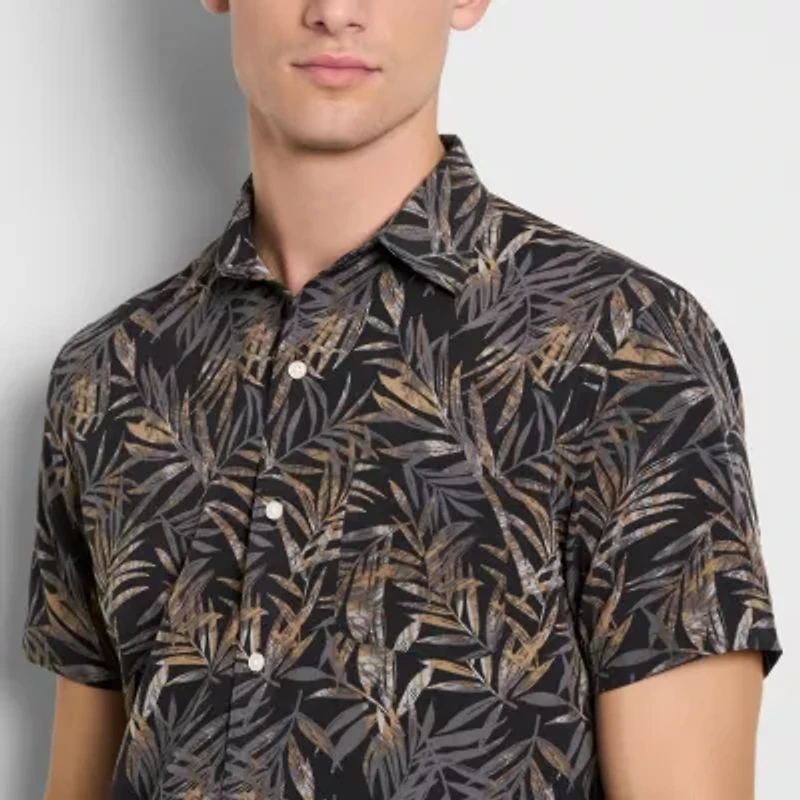 Short Sleeve Palm Print Camp Shirt