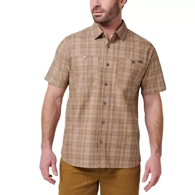 Men's Lucky Brand Workwear Short Sleeve Printed Cotton Slub Plaid Workshirt