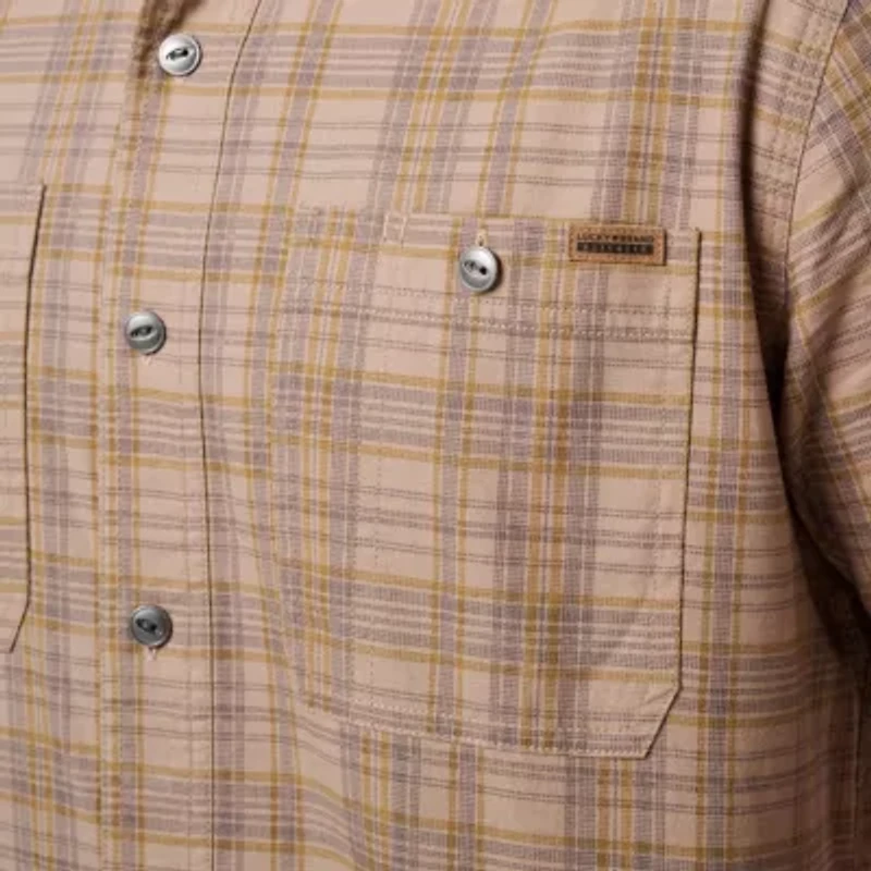 Men's Lucky Brand Workwear Short Sleeve Printed Cotton Slub Plaid Workshirt