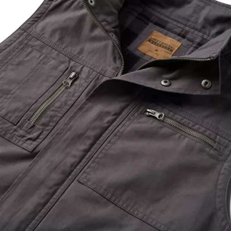 Men's Lucky Brand Workwear Full Zip Canvas Vest with Plaid Flannel Lining