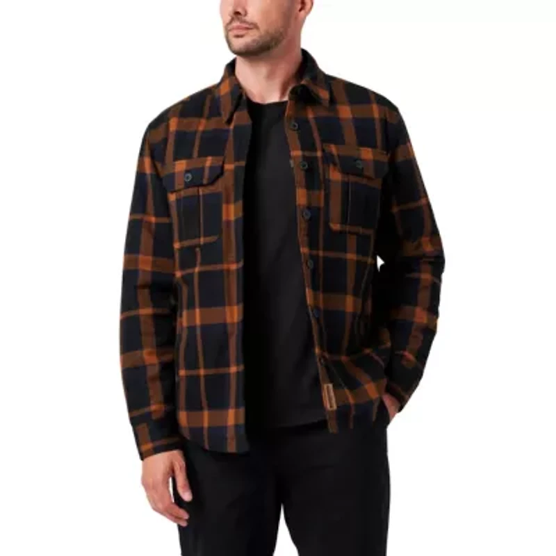 Men's Lucky Brand Workwear Yarn Dyed Flannel Shirt Jacket with Sherpa Lining