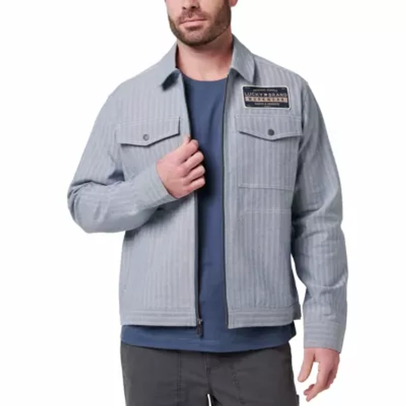 Men's Lucky Brand Workwear Yarn Dyed Herringbone Stripe Gas Station Jacket