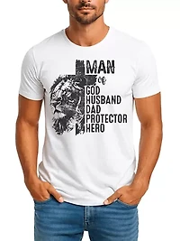 Man of God Lion Cross Tee for Faithful and Christian Fathers